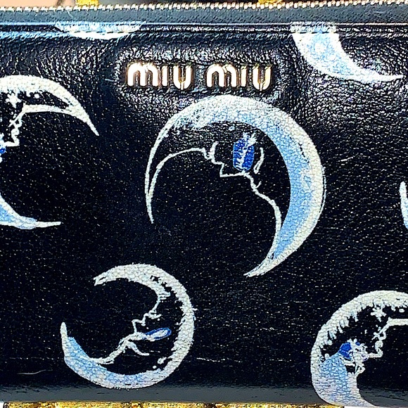 MIU MIU ZIPPY WALLET ART MADRES PRINT NERO MOONS CRESCENT MOON - Picture 2 of 14